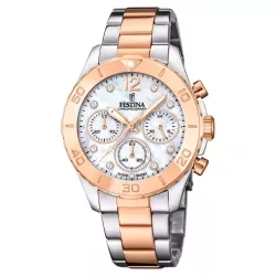 Reloj Festina Boyfriend cronógrafo bicolor rosé y esfera nácar, F20605/1.