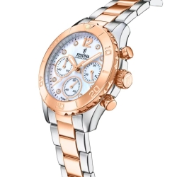 Reloj Festina Boyfriend cronógrafo bicolor rosé y esfera nácar, F20605/1.