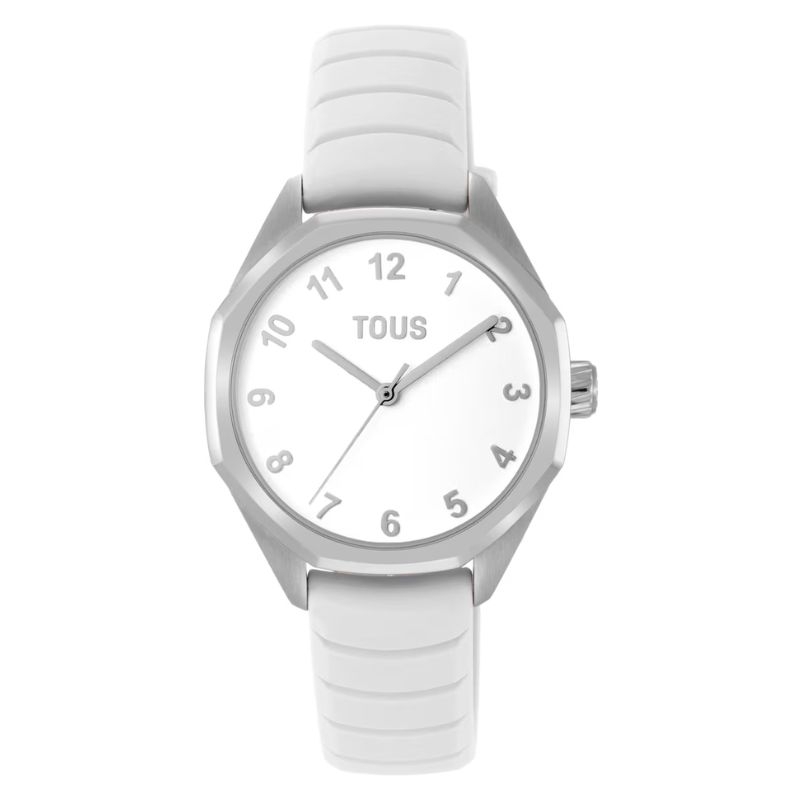 Reloj Tous Now de chicas en acero y correa caucho blanca, 3000142800.