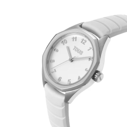 Reloj Tous Now de chicas en acero y correa caucho blanca, 3000142800.