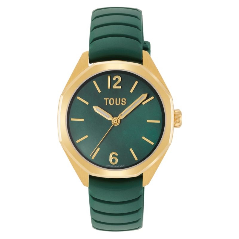 Reloj Tous Now dorado, esfera nácar verde y correa caucho, 3000141200.