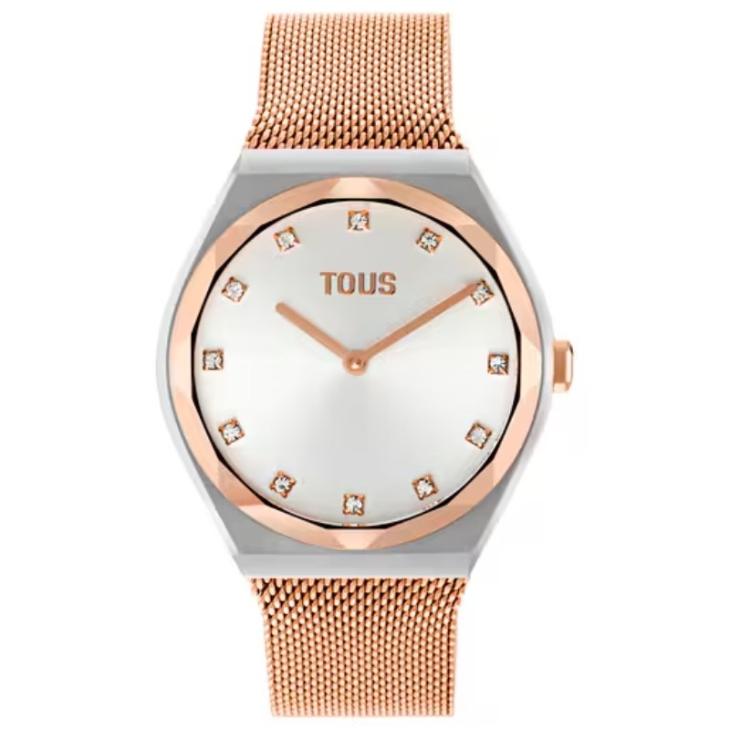 Reloj Tous Karat Round Mesh de mujer bicolor rosé y malla, 3000139900.