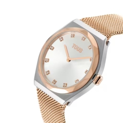 Reloj Tous Karat Round Mesh de mujer bicolor rosé y malla, 3000139900.