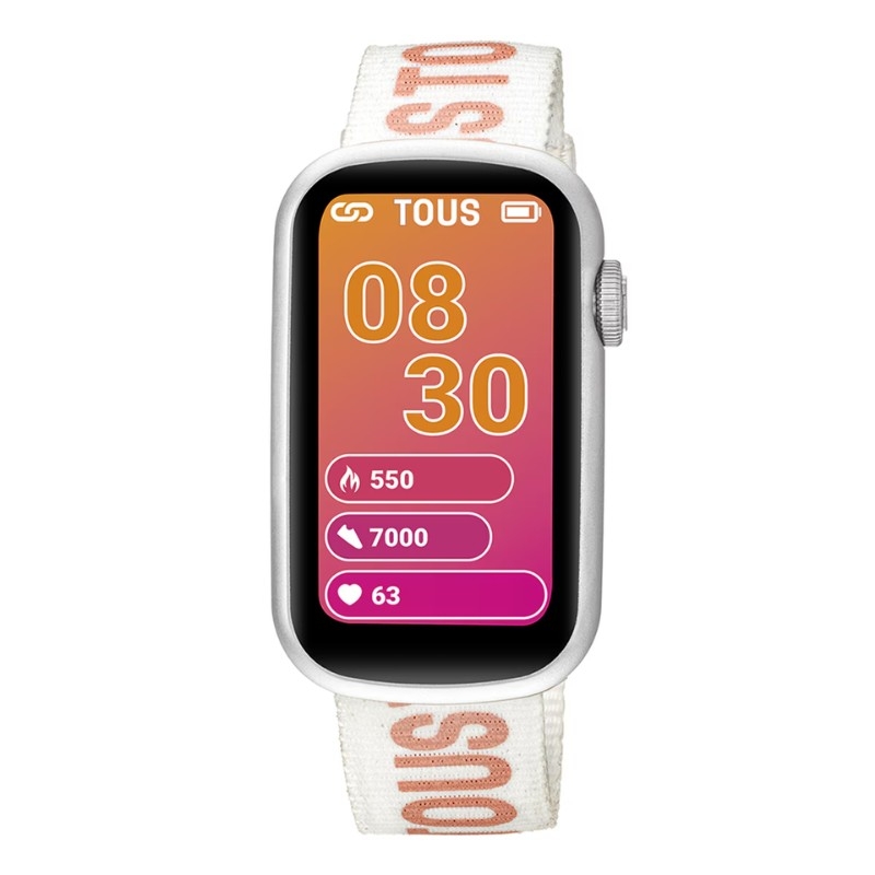 Reloj inteligente Tous T-Band correa de nylon rosa/blanca, 200351087.