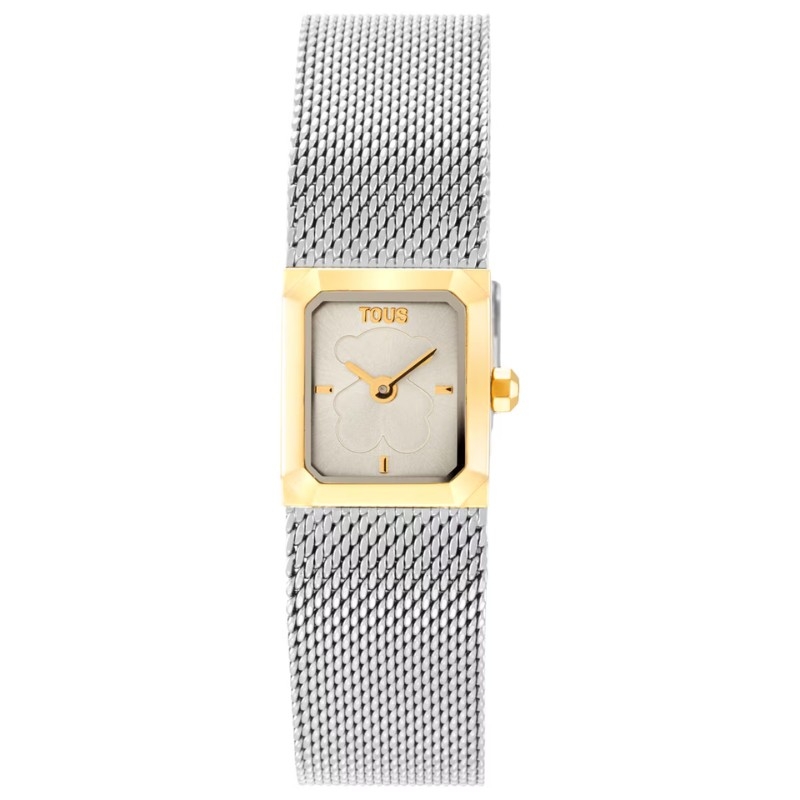 Reloj Tous Mini Mesh de mujer con bisel dorado y malla, 3000142100.