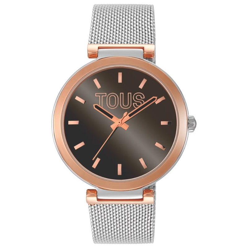 Reloj Tous S-Mesh bicolor rosé y esfera marrón espejo, 3000142500.