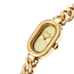 Reloj Tous Oval Time tipo joya dorado y brazalete de cadena, 3000140200.