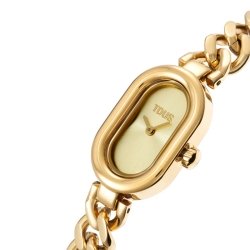 Reloj Tous Oval Time tipo joya dorado y brazalete de cadena, 3000140200.