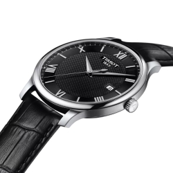 Reloj Tissot Tradition de hombre en negro, 3 agujas con correa piel T0636101605800.