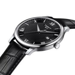 Reloj Tissot Tradition de hombre en negro, 3 agujas con correa piel T0636101605800.