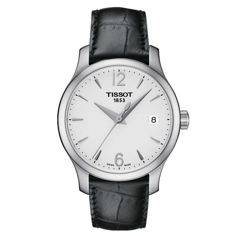 Reloj Tissot de mujer Tradition, de estilo clásico y correa de piel negra T0632101603700.