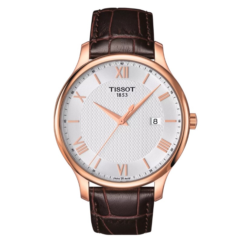 Reloj Tissot Tradition con caja rosé y correa de piel T0636103603800.