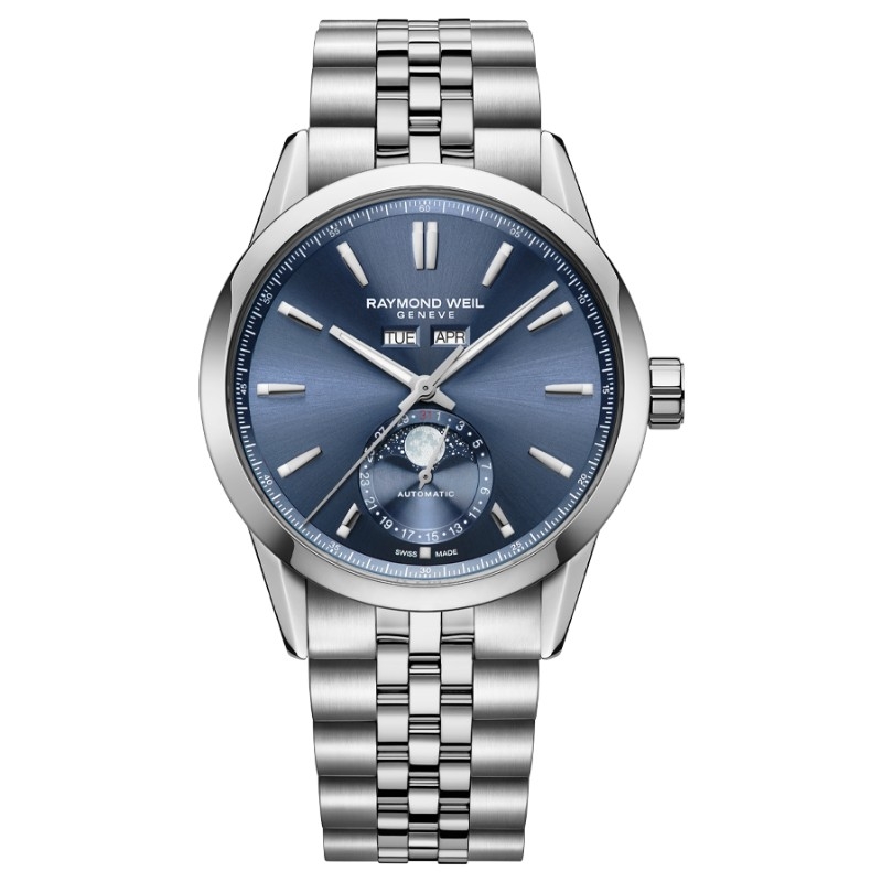 Reloj Raymond Weil Freelancer fase lunar y esfera azul, 2766-ST-50001.