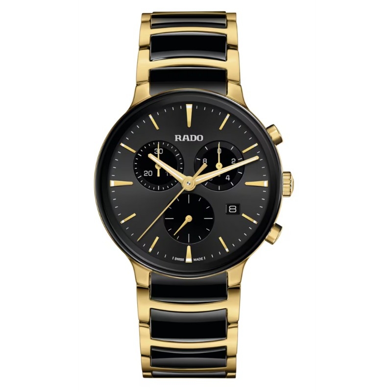 Reloj Rado Centrix Chronograph cerámica negra y dorado, R30211152.