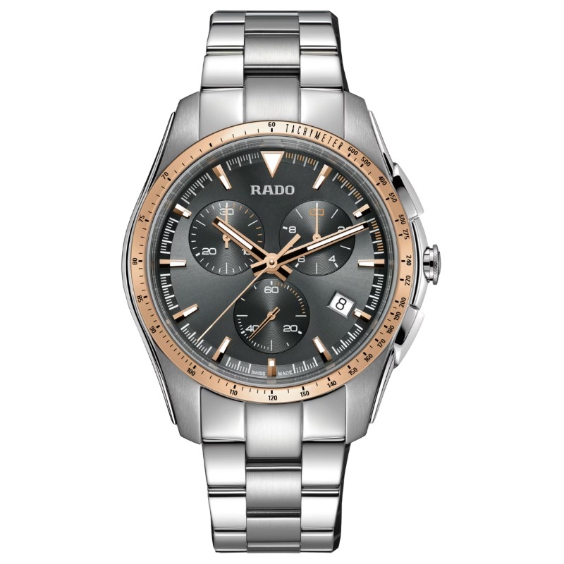 Reloj Rado para hombre HyperChrome en acero y cerámica gris, con cronógrafo y detalles dorados R32259163. Reloj Rado para hombre HyperChrome en acero y cerámica gris, con cronógrafo y detalles dorados R32259163.