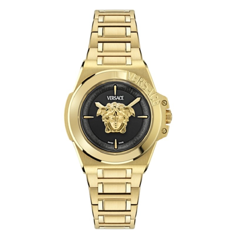 Reloj Versace Hera de mujer dorado con esfera negra, VE8D00624.