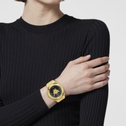 Reloj Versace Hera de mujer dorado con esfera negra, VE8D00624.