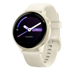 Reloj Garmin vívoactive® 6 dorado oro lunar y correa hueso, 010-02985-01.