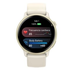 Reloj Garmin vívoactive® 6 dorado oro lunar y correa hueso, 010-02985-01.