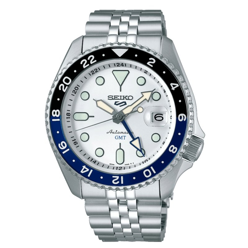Reloj Seiko 5 Sports GMT automático con esfera plateada, SSK033K1.
