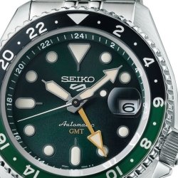 Reloj Seiko 5 Sports GMT automático con esfera verde, SSK035K1.