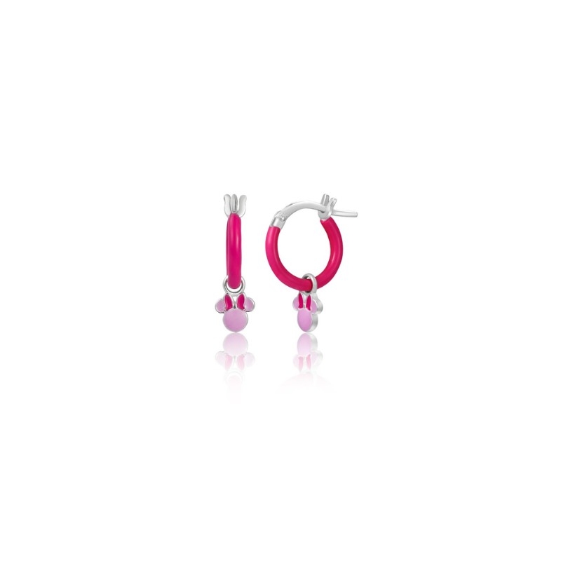 Aros de plata esmaltado Disney con Minnie en rosa, ES00112SL.CS.