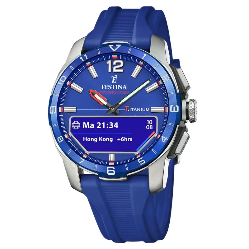 Reloj híbrido Festina Connected D, caja de titanio, azul eléctrico, F23000/3.