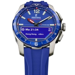 Reloj híbrido Festina Connected D, caja de titanio, azul eléctrico, F23000/3.