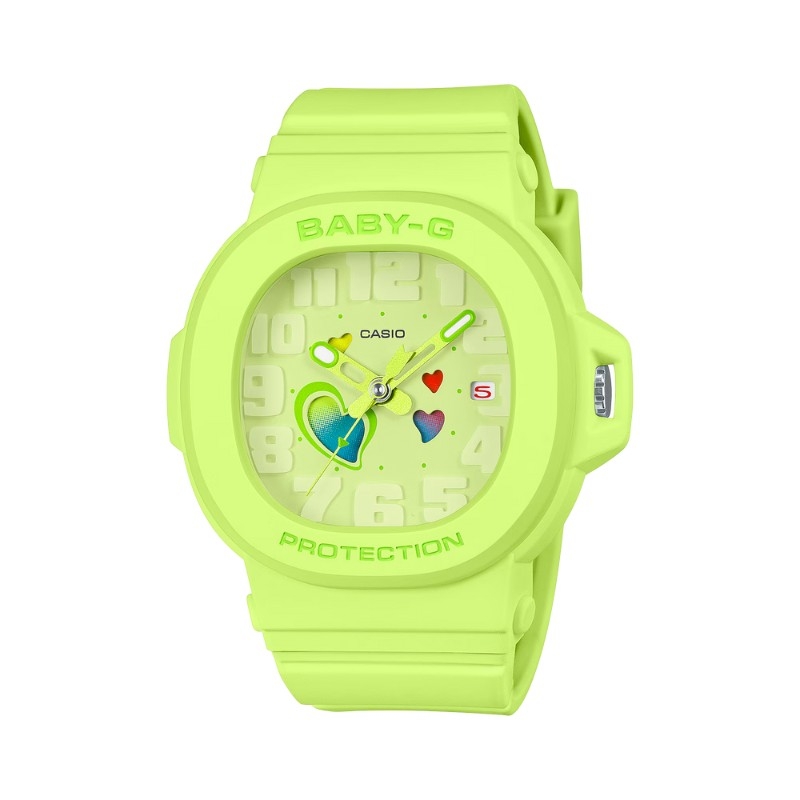 Reloj Casio Baby-G caja rectangular en verde flúor, BGA-10-3AER.