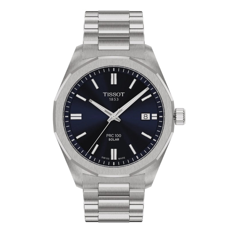 Reloj Tissot PRC 100 Solar acero, esfera azul y 39 mm, T1514221104100.