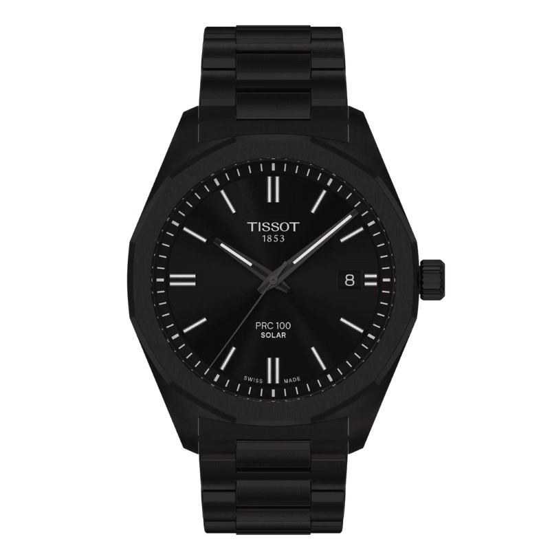 Reloj Tissot PRC 100 Solar en acero negro y 39 mm, T1514223305100.