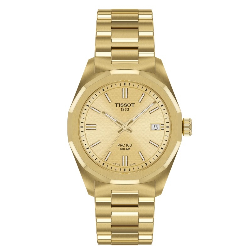 Reloj Tissot PRC 100 Solar acero dorado y 34 mm, T1518223302100.