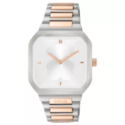 Reloj Tous D-Bear analógico bicolor rosé y esfera plateada, 3000137500