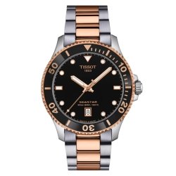 Reloj Tissot Seastar 1000 acero bicolor rosé esfera negra, T1204102205101.