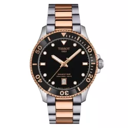 Reloj Tissot Seastar 1000 acero bicolor rosé esfera negra, T1204102205101.