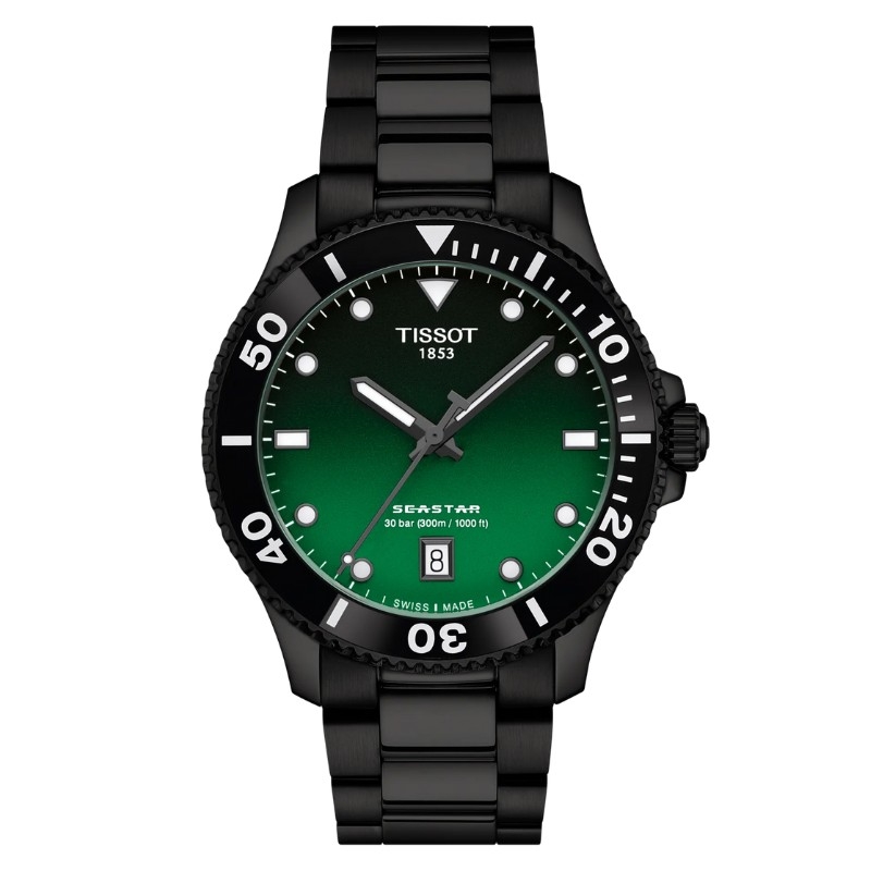 Reloj  Tissot Seastar 1000 Quartz negro y esfera verde T1204103309100.