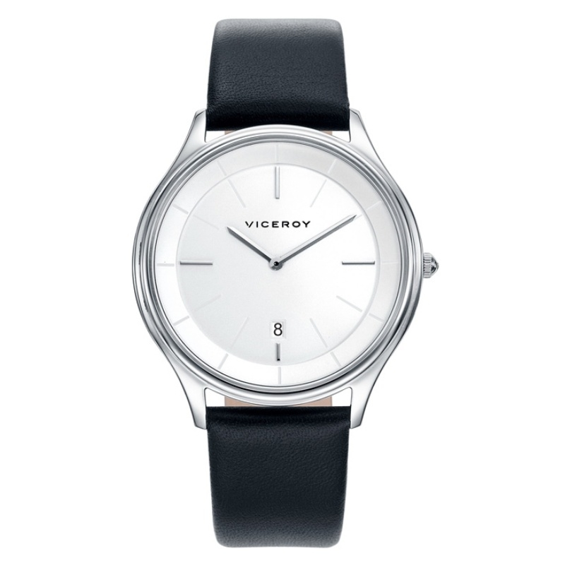 Reloj Viceroy Air de hombre, esfera plateada y correa de piel negra, 471045-07.