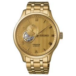 Reloj Seiko Presage Japanese Garden dorado con open heart, SSA468J1.