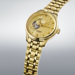 Reloj Seiko Presage Japanese Garden dorado con open heart, SSA468J1.