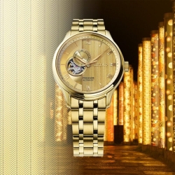 Reloj Seiko Presage Japanese Garden dorado con open heart, SSA468J1.