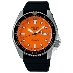 Reloj Seiko 5 Sports SKX con esfera naranja y correa negra, SRPL89K1.