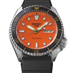 Reloj Seiko 5 Sports SKX con esfera naranja y correa negra, SRPL89K1.