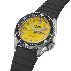 Reloj Seiko 5 Sports SKX con esfera amarilla y correa negra, SRPL87K1.