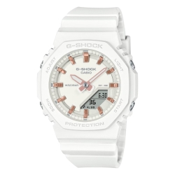 Reloj G-Shock de mujer en blanco y detalles rosé, GMA-P2100M-7AER.
