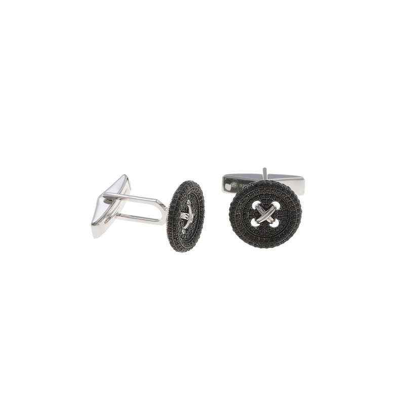 Gemelos botón en plata y cirtonitas negras Salvatore Plata, 195H0006.