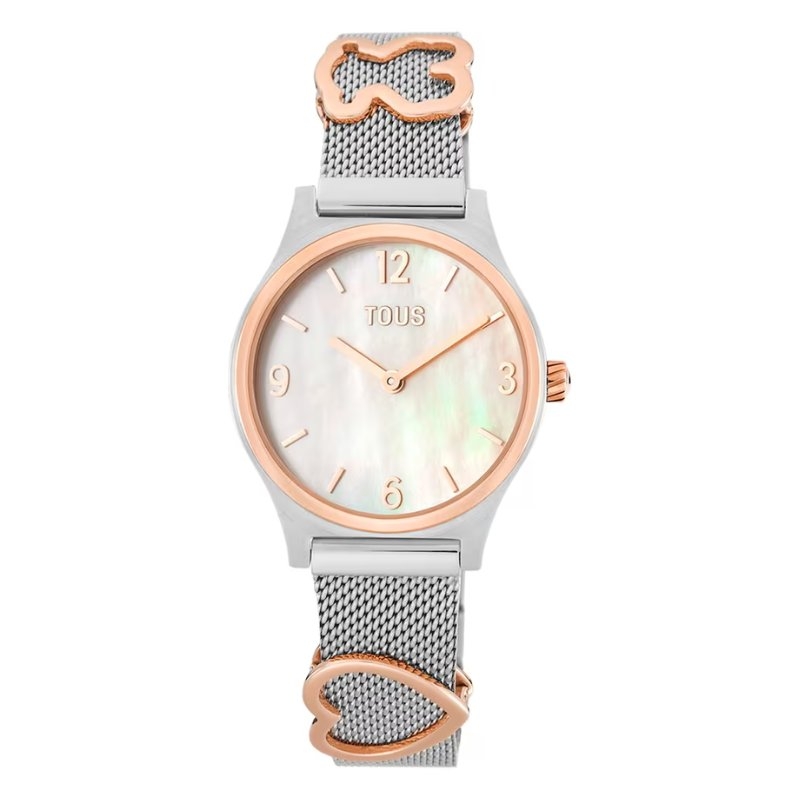 Reloj Tous Epic Icon Mesh bicolor rosé y esfera nácar, 3000143900.