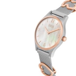 Reloj Tous Epic Icon Mesh bicolor rosé y esfera nácar, 3000143900.