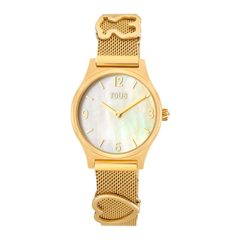 Reloj Tous Epic Icon Mesh dorado con esfera nácar, 3000135900.