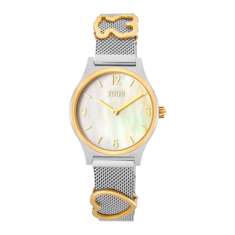Reloj Tous Epic Icon Mesh esfera nácar y motivos dorados, 3000136000.
