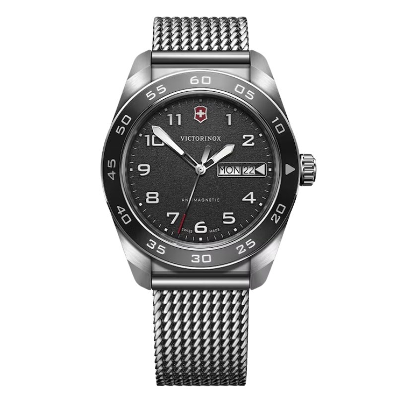 Reloj Victorinox Swiss Army esfera negra y correa malla, V242043.